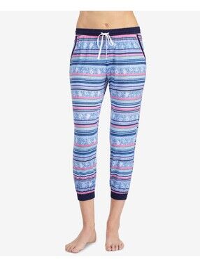 Layla Womens Striped Contrast Trim Cropped Pajama Pant Size M